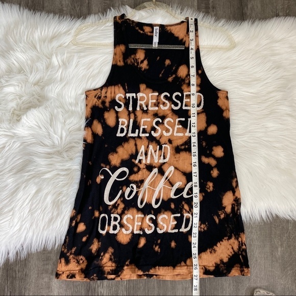 Custom Bleach Tie Dyed Coffee Obsessed Tank Top - Picture 6 of 6